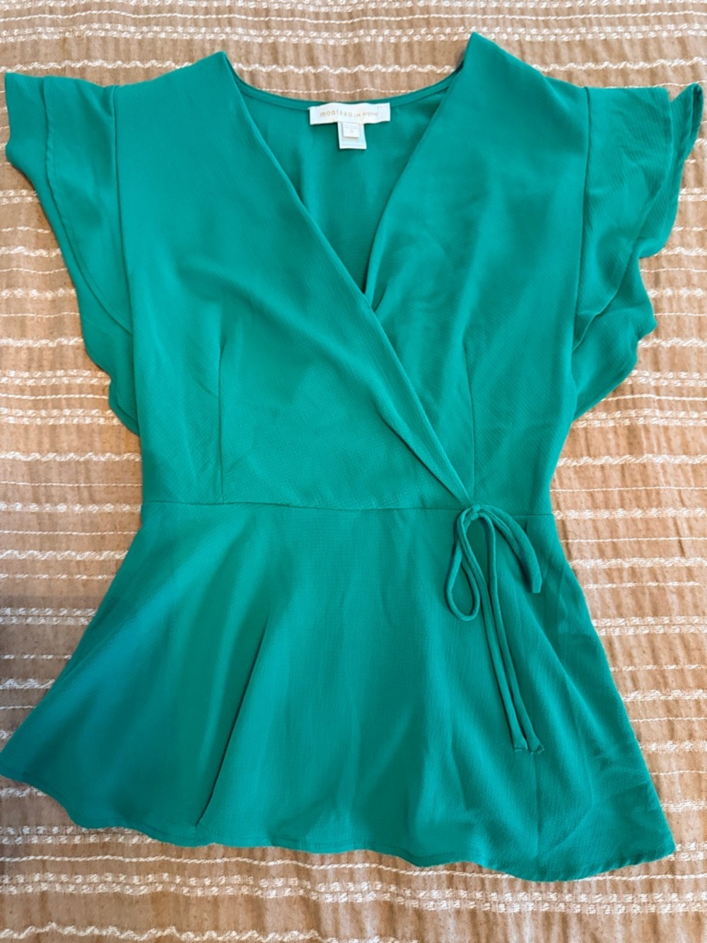 Emerald Wrap Peplum Blouse with Tie Waist
